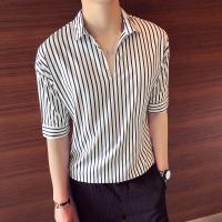 韩版男修身帅气7七分袖衬衫场男短袖