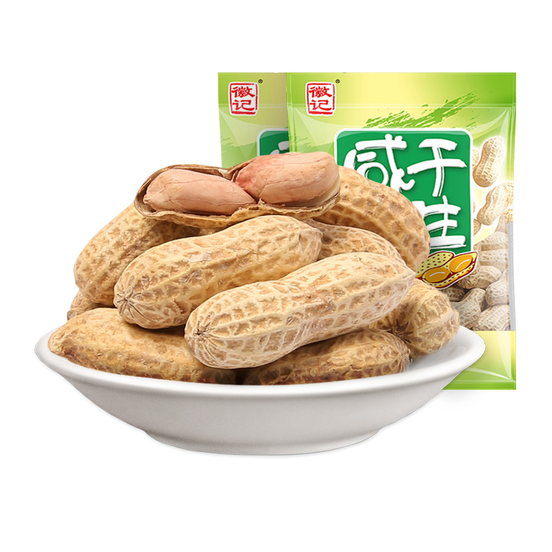 徽记 休闲零食 带壳花生 炒货 咸干花生518g
