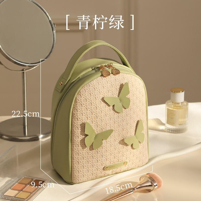 化妆包女2025新款高端大容量便携式收纳外出袋超火分区护肤品 青柠绿