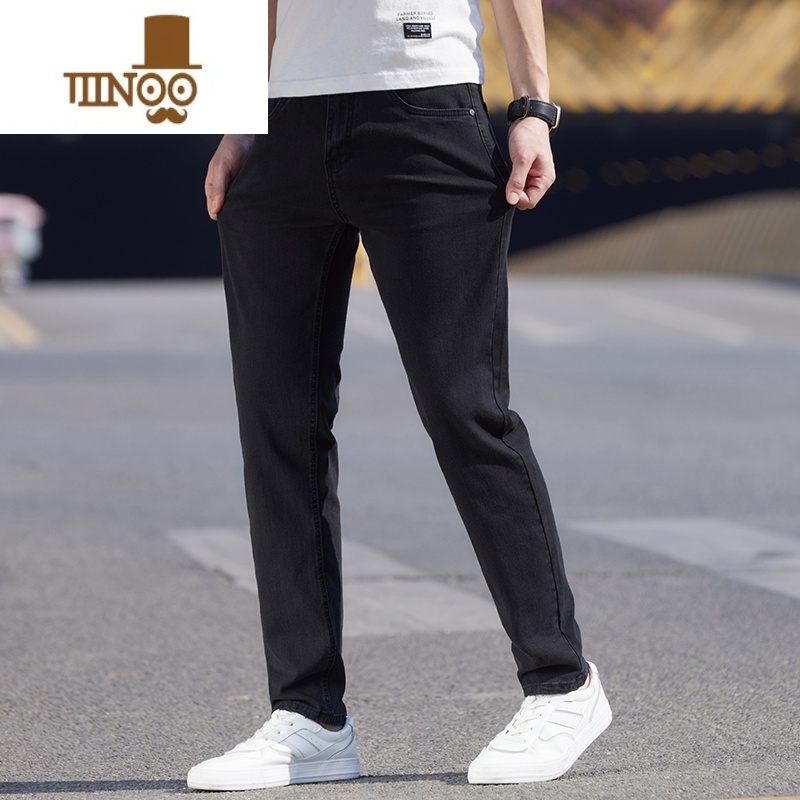 YANXU牛仔裤男士夏季薄款直筒宽松2023新款秋季潮牌弹力黑色休闲长裤子高清大图