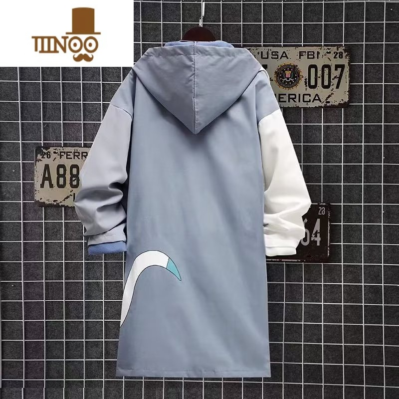 YANXU日系ins潮流卡通猫咪外套男潮牌中长款宽松青少年加绒风衣高清大图