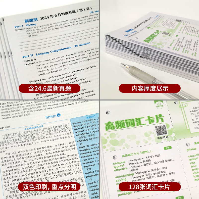 四级阅读+听力+翻译+写作 5本专项 [正版]英语四级真题考试指南八合一备考2024年12月大学英语历年真题试卷词汇阅高清大图