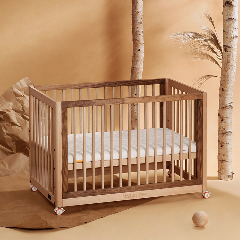babycare婴儿床拼接大床可移动新生儿多功能哄睡宝宝床实木bb床榉木款