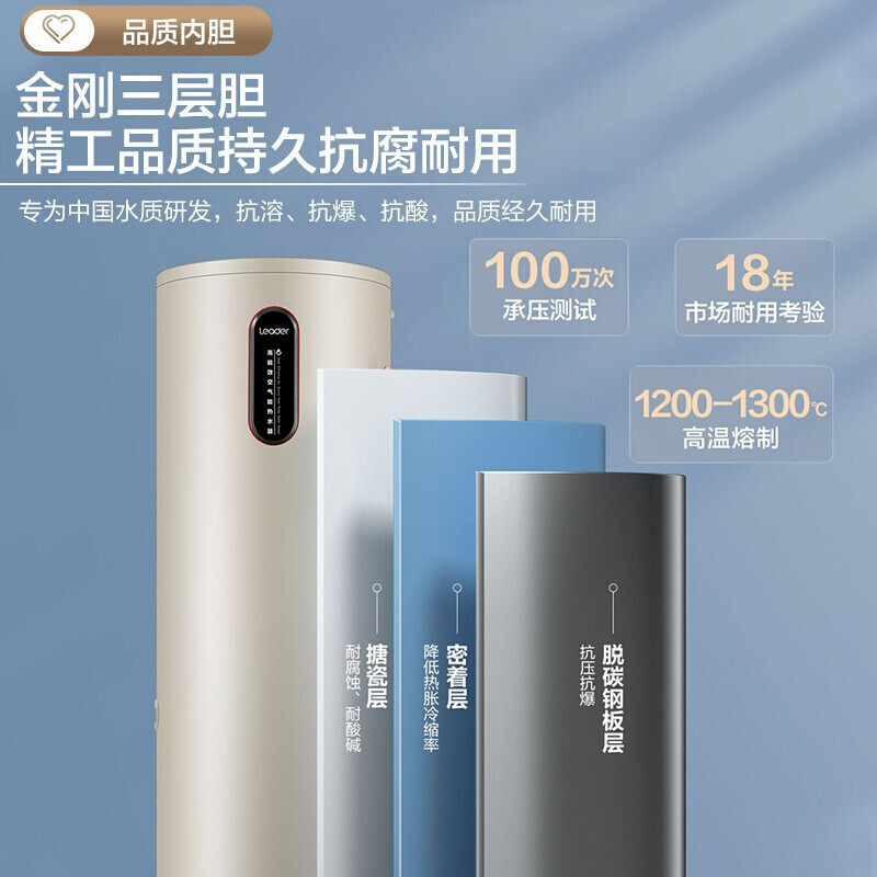 Leader海尔智家出品空气能电热水器300升空气源热泵热水器一级能效节能省电WIFI智控智尚A9-带电辅-300升