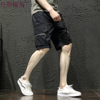 夏季新款日系宽松大码男士松紧工装裤拉链青少年百搭工装裤休闲裤