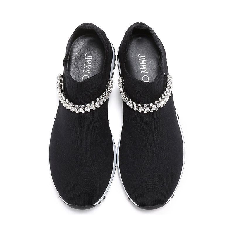 jimmychoo周仰杰女士黑色织物袜套式运动休闲鞋veronacwk183