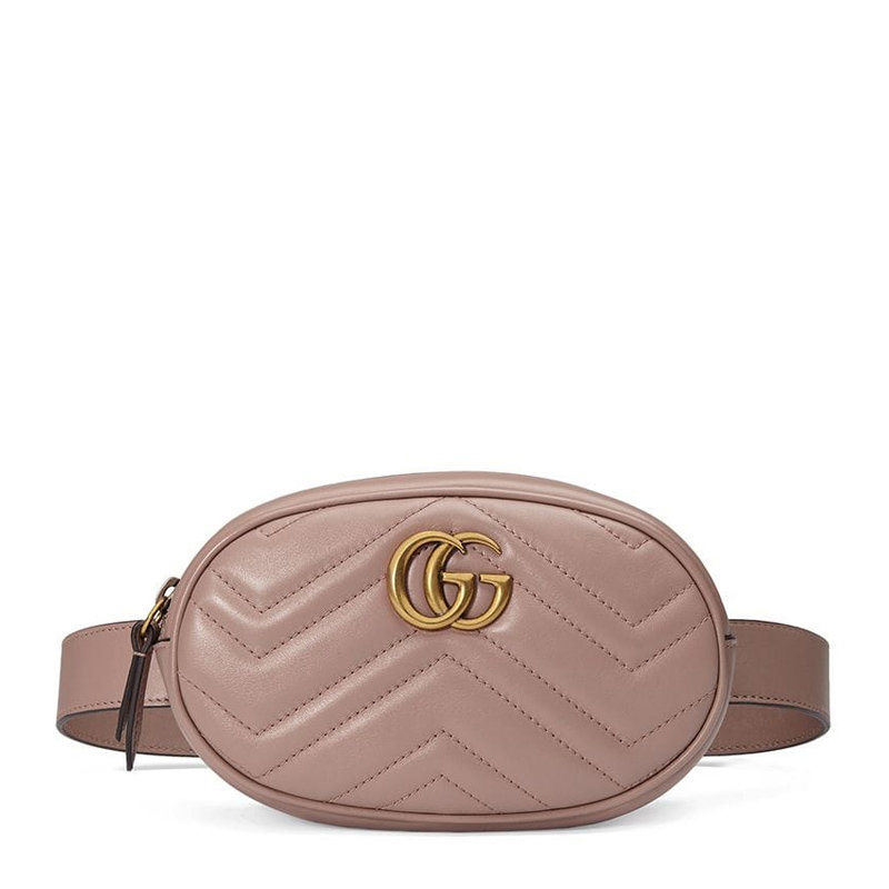 gucci 古驰女包 gg marmont系列牛皮胸包腰包斜挎包 裸粉色 476434