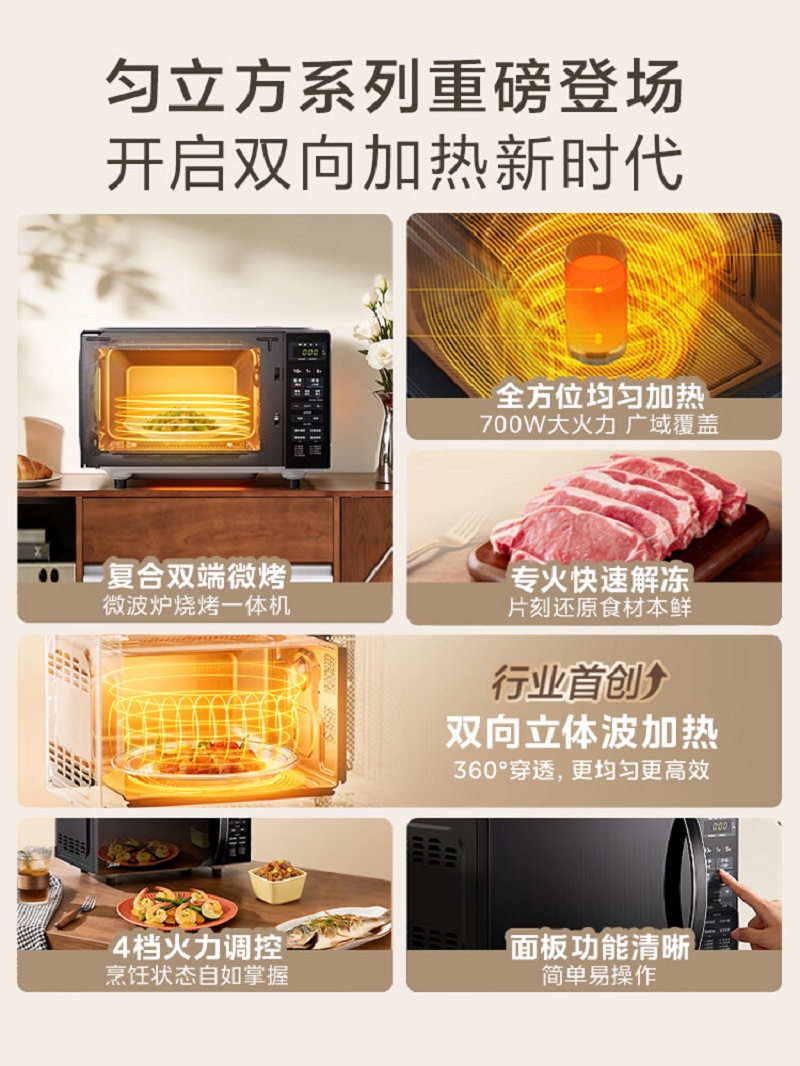 美的(Midea)微波炉烤箱一体机 小型家用平板易洁烧烤智能解冻20升微波炉 光波加热2026新款M1-L201B二代高清大图
