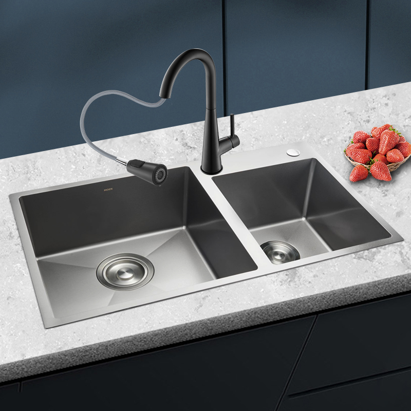 摩恩(MOEN)纳米抗油盾大双槽厨房大小槽不锈钢台上台下洗菜盆洗碗槽