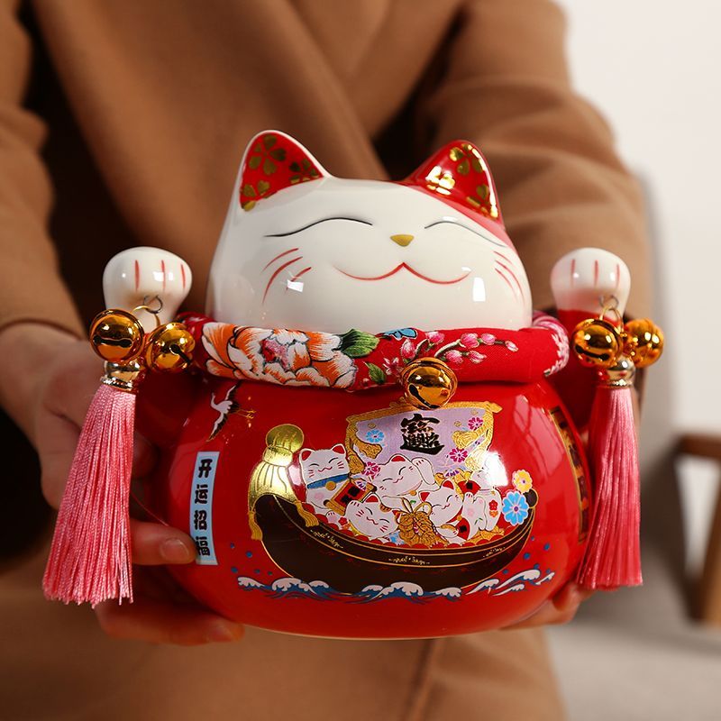 招财猫摆件大小号家居陶瓷存钱罐创意开业礼品客厅收银台储蓄罐装饰