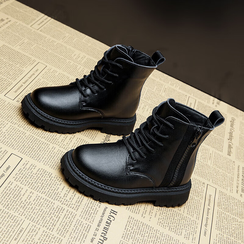 伊蒂格世品牌韩版女童马丁靴新款童鞋春秋款大童秋冬靴子皮男童儿童短