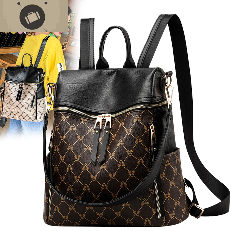 中年女士双肩包女真皮中老年人百搭牛皮双肩妈妈包大容量旅游背包艾狄