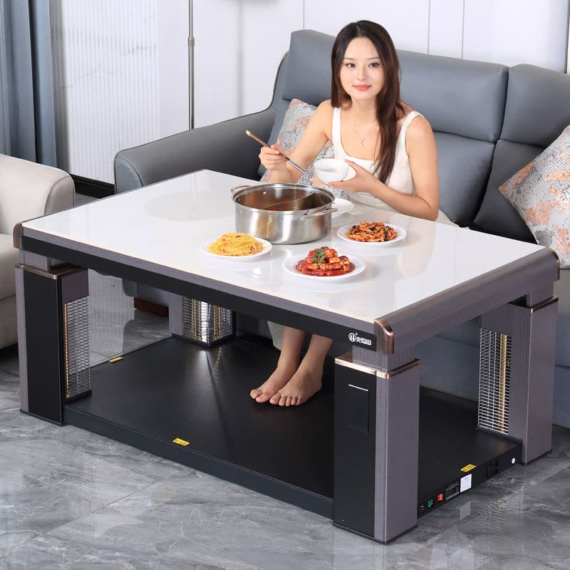 火焰山升降取暖桌茶几长方形电暖桌四面取暖家用节能省电烤火炉子烤火桌图片