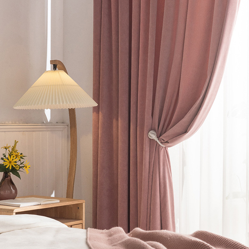 添福运 法式浪漫轻奢遮光窗帘北欧简约现代挂钩窗帘打孔窗帘飘窗客厅帘子遮阳布拼色儿童房奶油风窗帘轻奢卧室挂钩纯色窗帘高清大图