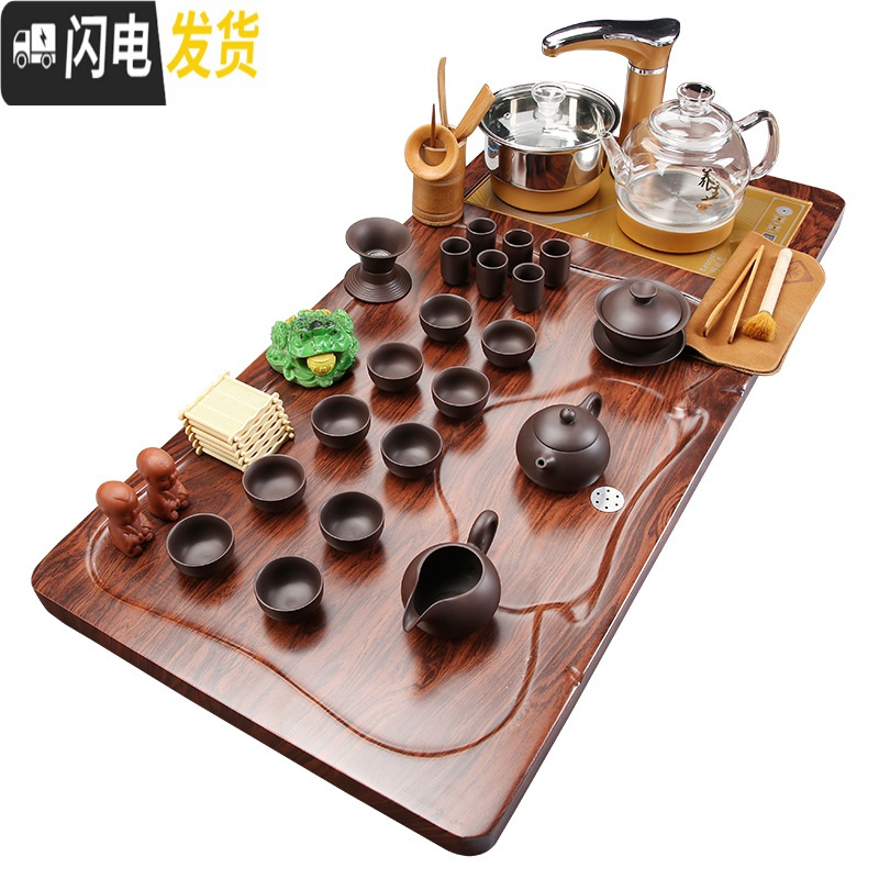 三维工匠家用全自动茶盘茶台紫砂功夫茶具套装玻璃养生壶客厅办公室用茶道 立体佛冰裂(单玻璃壶)