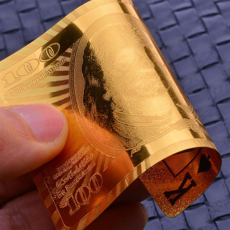 扑克pvc塑料扑克防水黄金扑克土豪金属创意朴克金箔纸扑克金色龙虎