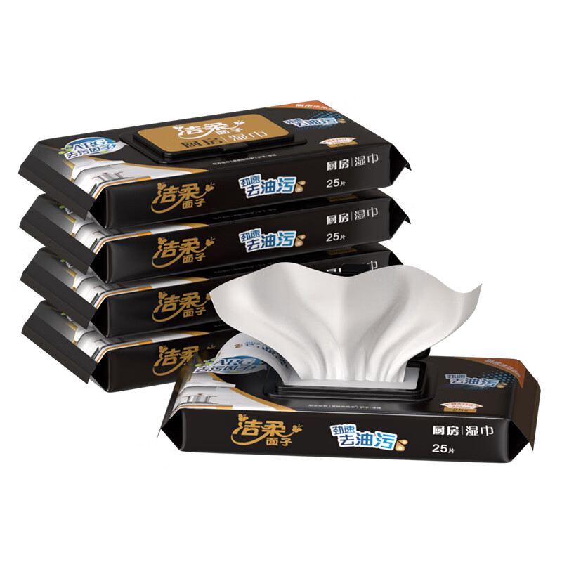 洁柔 厨房湿巾 25抽*5包 温和护手 快速去油污 代替抹布高清大图