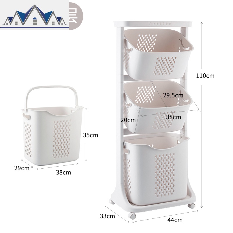 日式脏衣篮洗衣篮脏衣服收纳筐家用卫生间放衣服脏衣篓浴室收纳蓝 三维工匠收纳篮 可移动脏衣篮三层白色