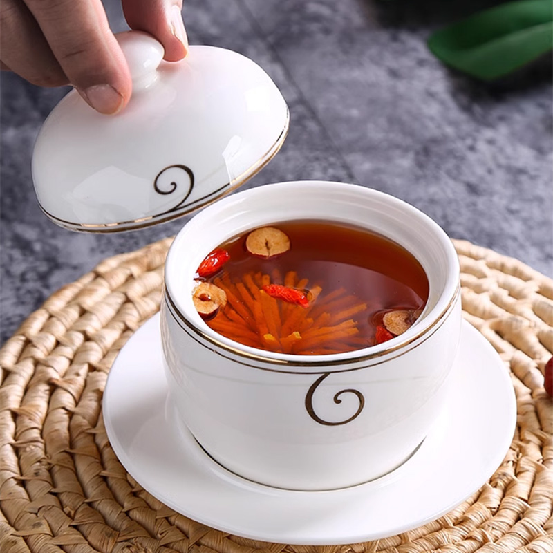 珑伽辛 包房陶瓷炖盅配碟送勺 350ML/个高清大图