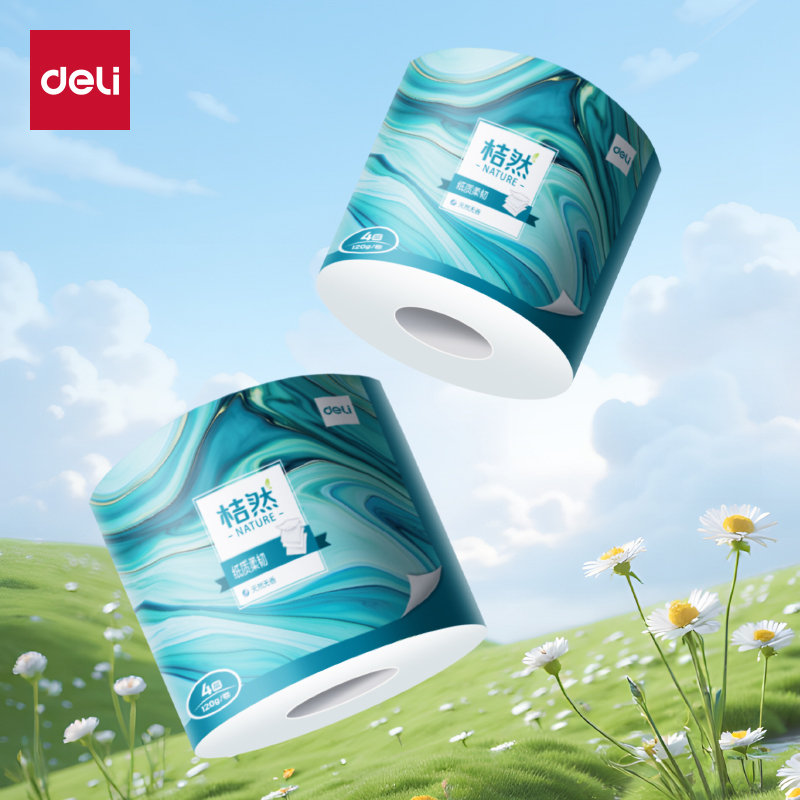 得力(deli) 桔然有芯卷纸4层120g 原生木浆纸质柔韧 WJ4120-01 白色 10卷/提 1提装