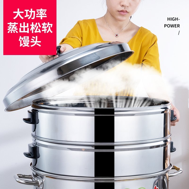 蒸锅大号电蒸锅大容量多功能家用三层蒸馒头超大插电电蒸笼机商用 52cm5层(3档操控+防干烧)特厚不锈钢
