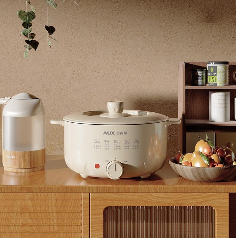 奥克斯电火锅家4L多功能一体锅电热锅 礼品-奥克斯4L电火锅白色高清大图