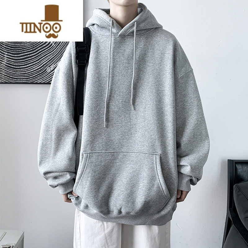 YANXU纯色连帽卫衣男2023新款美式潮牌oversize男生上衣外套