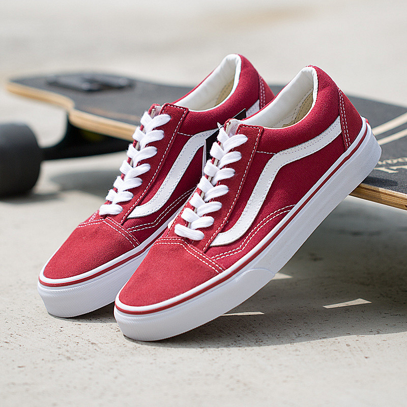 正品vans新款oldskool红色女鞋休闲板鞋