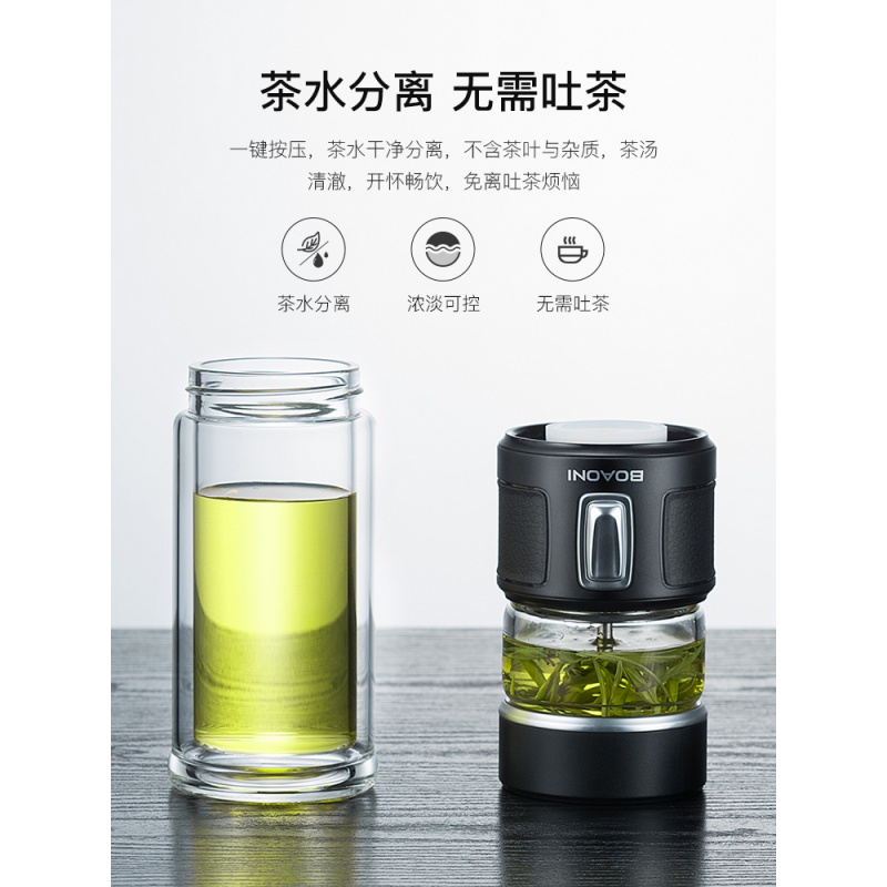 家柏饰(CORATED)茶水分离杯双层玻璃杯泡茶杯子水杯过滤便携男士女 [316不锈钢无缝内胆]优雅红+圆筒礼盒+礼袋高清大图