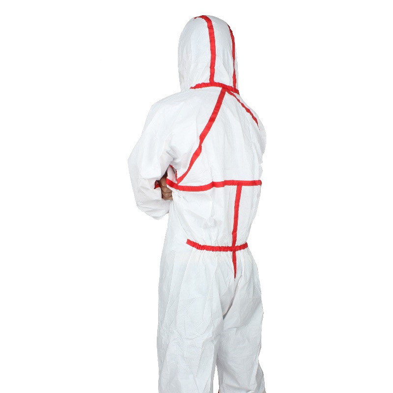 3m4565白色带帽红色胶条连体生物传染性制剂化工实验防护服5件xl码