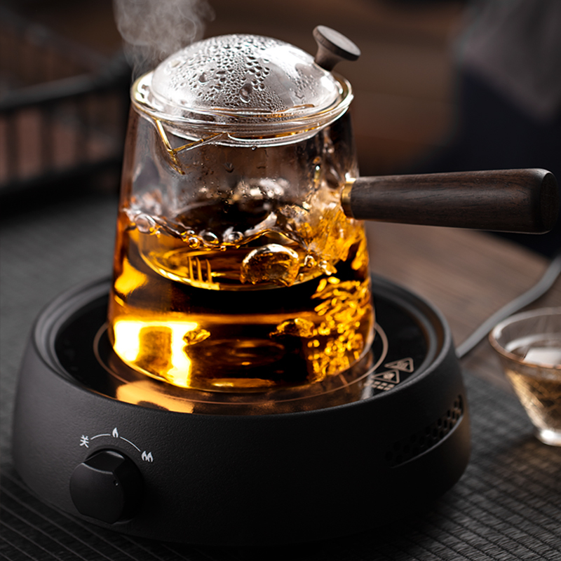 煮茶壶玻璃泡茶耐黄金蛋高温家用日式蒸茶壶小型套装电陶炉侧把壶煮茶器 【700ml】玻璃侧把壶+绿色电陶炉