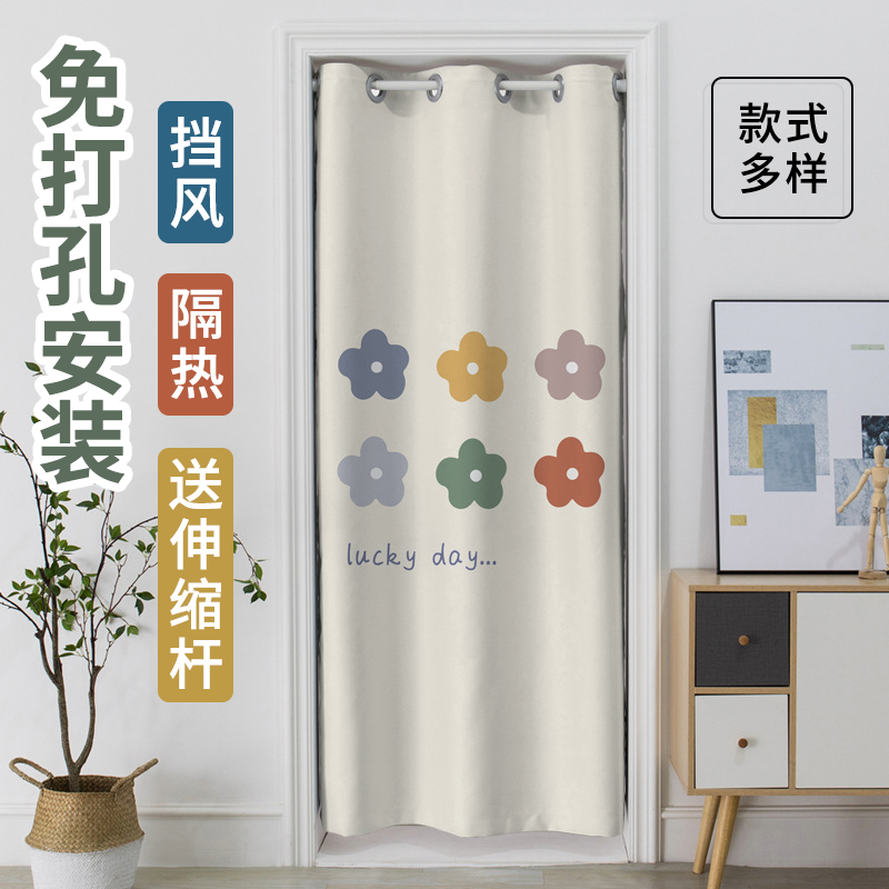 添福运 门帘隔断帘免打孔家用卧室卫生间厨房柜子遮挡布帘子北欧风门帘布艺遮挡窗帘隔断帘帘子家用卧室厨房卫生间夏季防蚊门帘高清大图