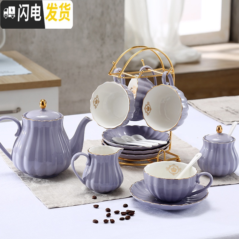 三维工匠咖啡杯套装欧式小陶瓷北欧优雅家用英式下午花茶茶具美式 白色-1壶4杯碟咖啡器具高清大图