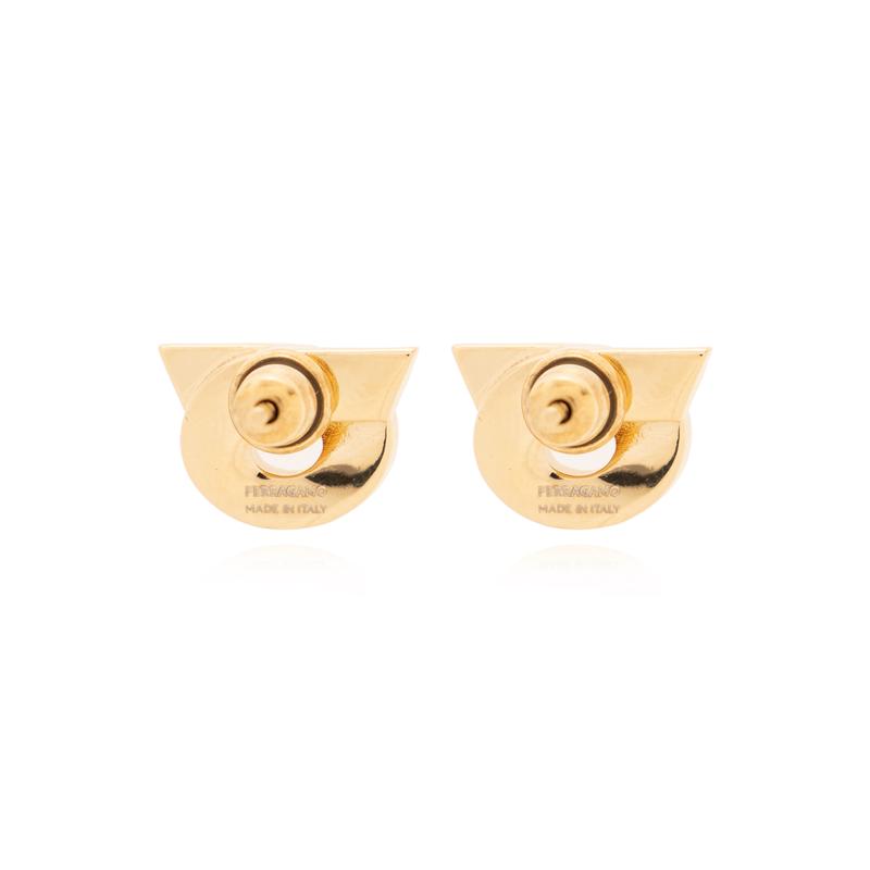 Salvatore Ferragamo女式金色黄铜耳环 透明玻璃镶嵌时尚个性设计饰品高清大图