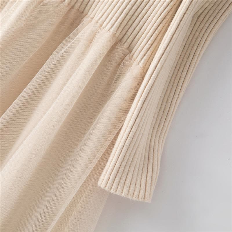 2021秋冬新款轻熟风优雅修身显瘦蕾丝针织拼接连衣裙图片