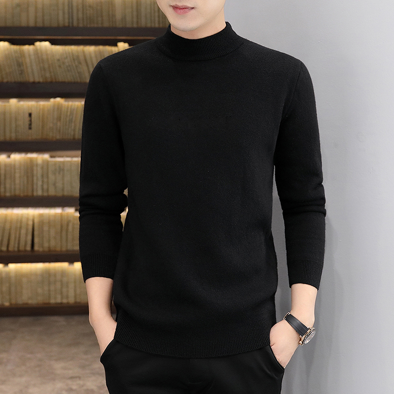 孟康(mengkang)毛衣男半高领纯色针织衫秋冬新款一体绒毛衫中领打底衫