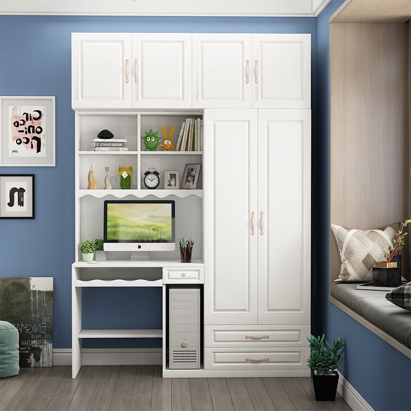 欧式电脑桌带衣柜加书柜书架组合学习写字台一体连体书桌衣柜 参数