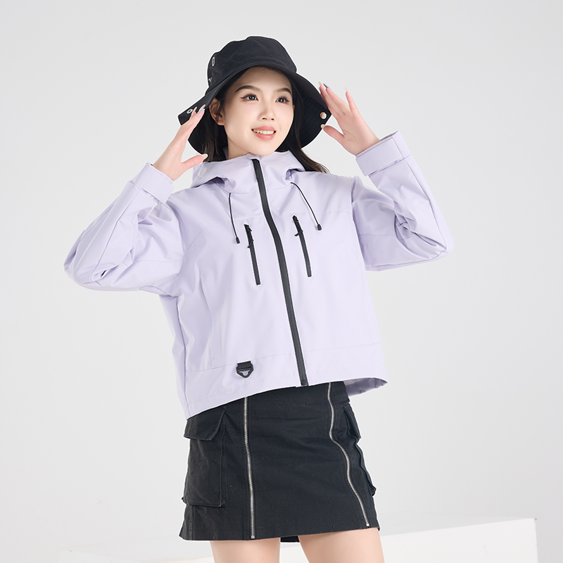 渔人船长春秋时尚户外薄款冲锋衣男女单层风衣连帽防风短款外套高清大图