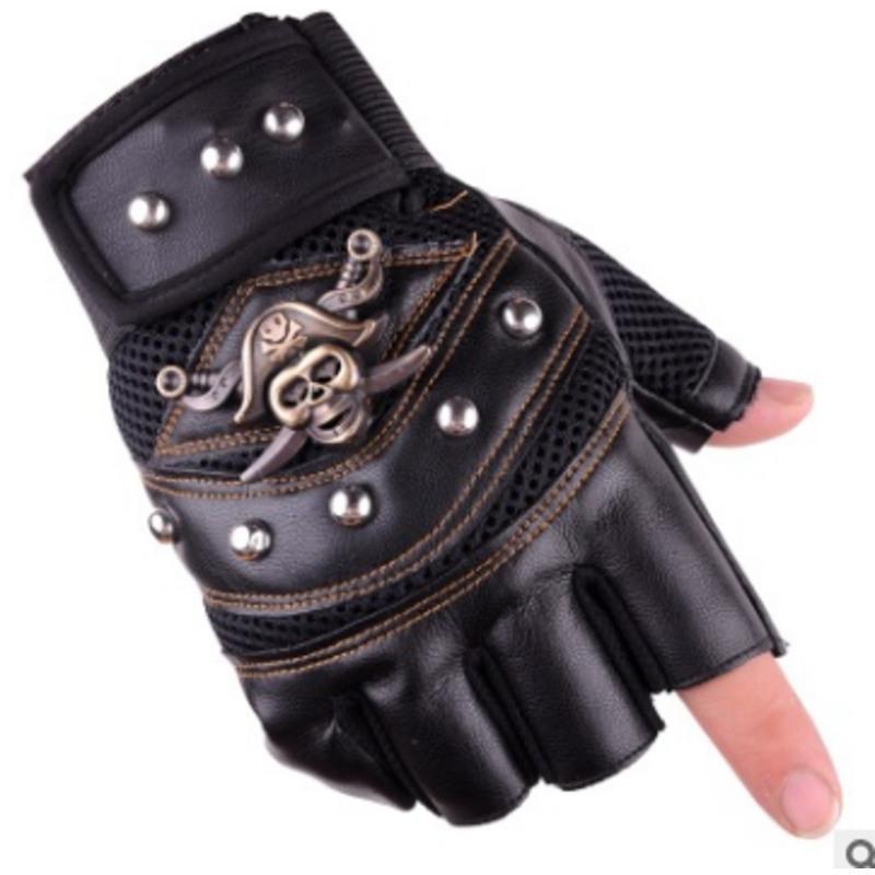 半指黑色 髅柳钉机车男士半指全指手套户外装备舞台造型表演夜店手套