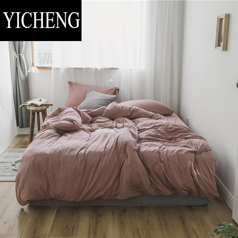 YICHENG裸睡纯色针织棉天竺棉床上四件套新疆棉被套1.8m床单床笠床品