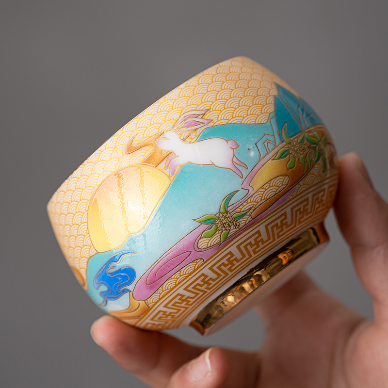 苏氏陶瓷(SUSHI CERAMICS)鎏金玉兔东升主人杯品茗杯个人功夫茶杯