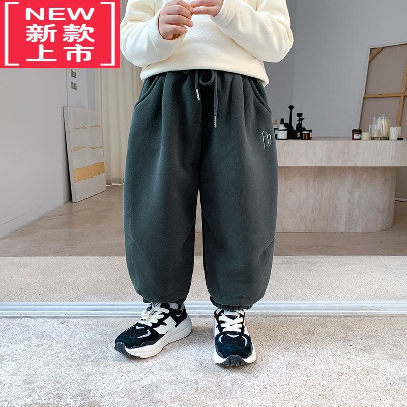 可莉允儿童加绒裤子男童运动裤一体绒加厚宝宝秋冬装新款冬季保暖卫裤潮保暖裤图片