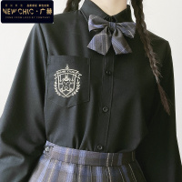 广赫幸运熊初町野原创刺绣jk衬衫女长短袖基础款日系内搭奶白黑色衬衣衬衫