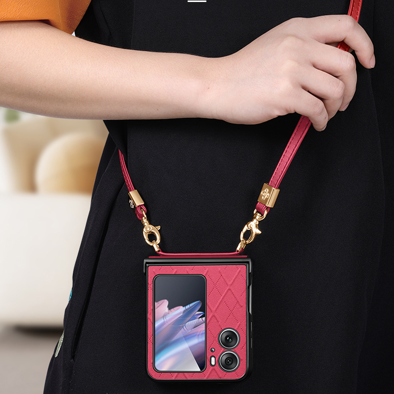 酷猫 oppo find n2 flip手机壳 小香挂绳高端皮革斜跨包 折叠手机套