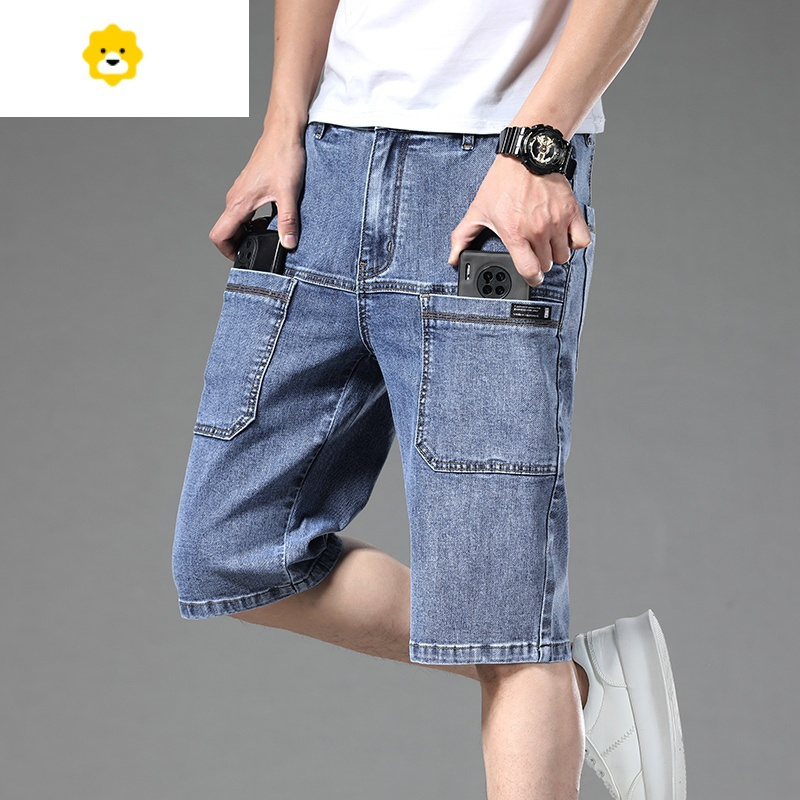 basket2024(新品)季百搭牛仔短裤男士六兜弹力男款中裤潮流六分男裤