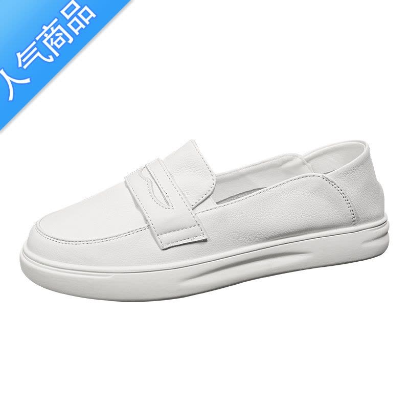 SUNTEK头层浅口一脚蹬乐福鞋女鞋2023新款软底休闲鞋平底豆豆小白鞋图片