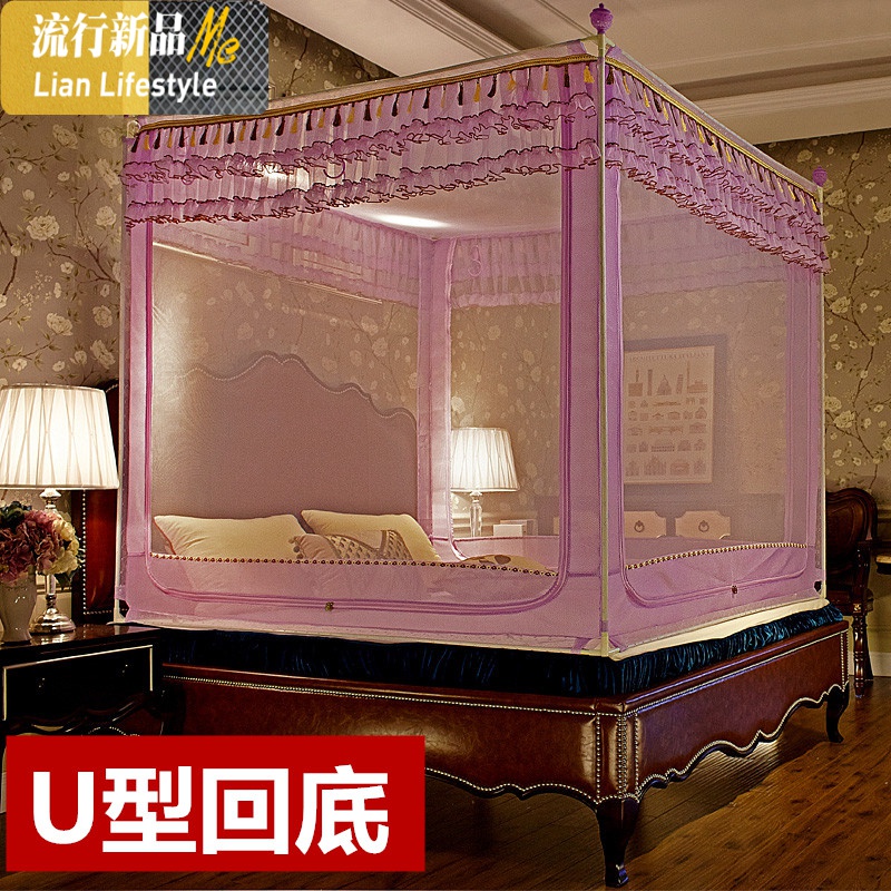 加高加密u型三开拉链回底方顶蒙古包蚊帐无底防摔1.5/1.8m米 三维工匠高清大图