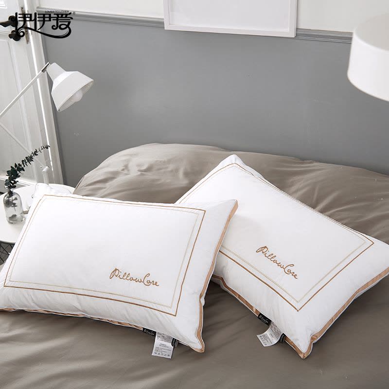 伊伊爱 全棉拼色边皇家酒店枕头枕芯白色图片