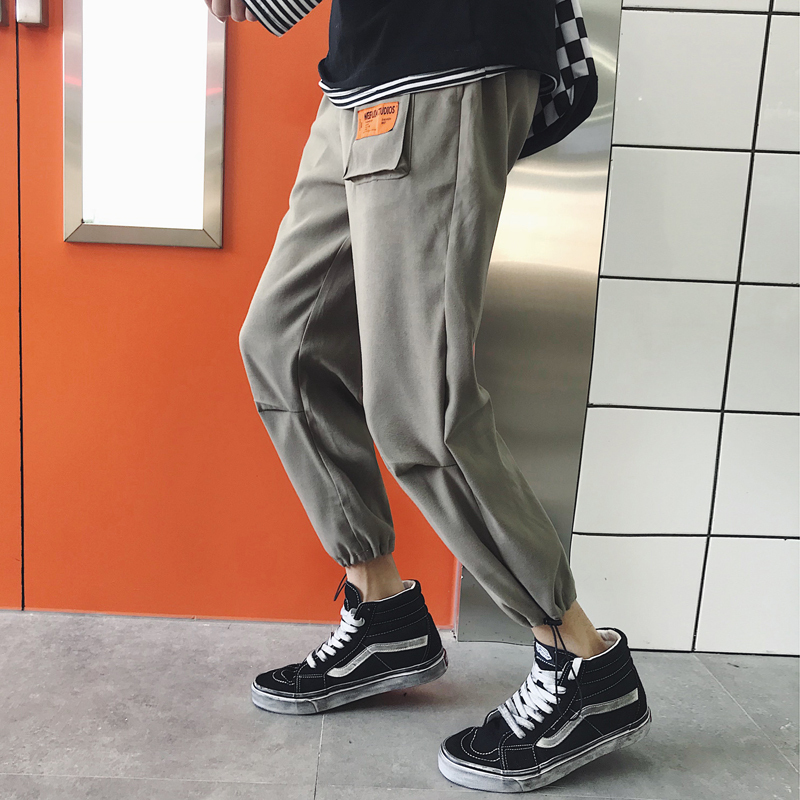 2018春夏年轻男女帅气立体褶皱小口袋裤小脚收口裤男九分休闲裤