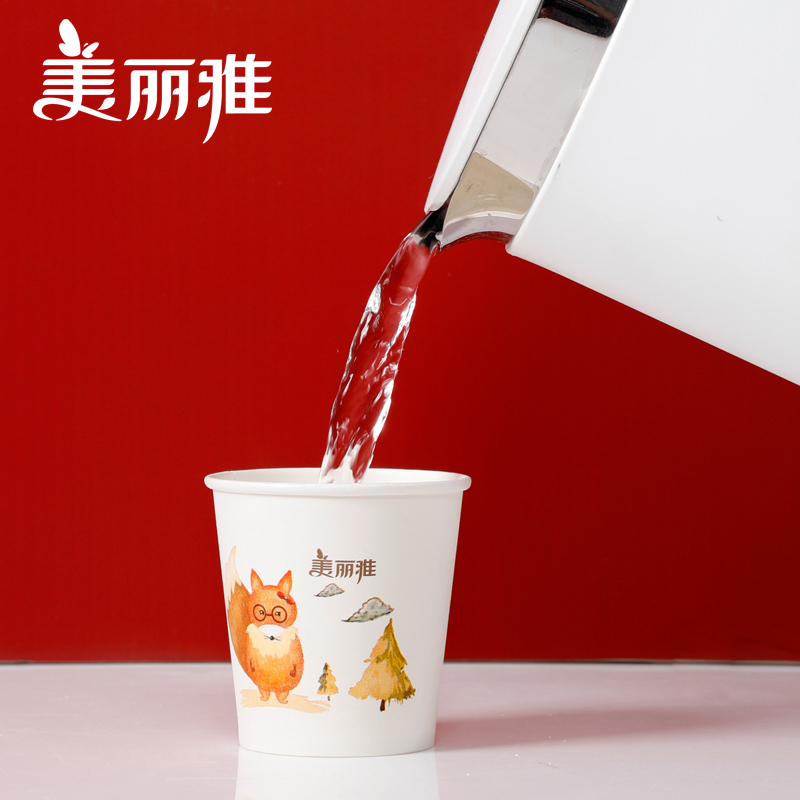 美丽雅 家用一次性纸杯加厚耐高温茶语纸杯6.5盎司190ml*100只入